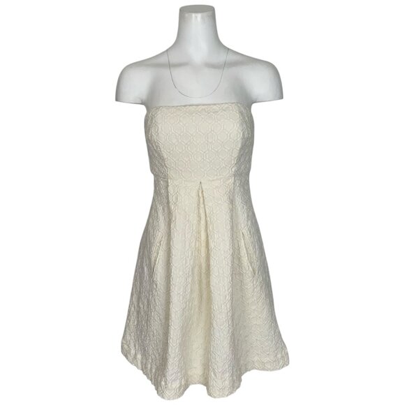 Tracy Reese Strapless Dress 2 Cream Mini Textured Pockets Bridal Resort - Picture 1 of 14